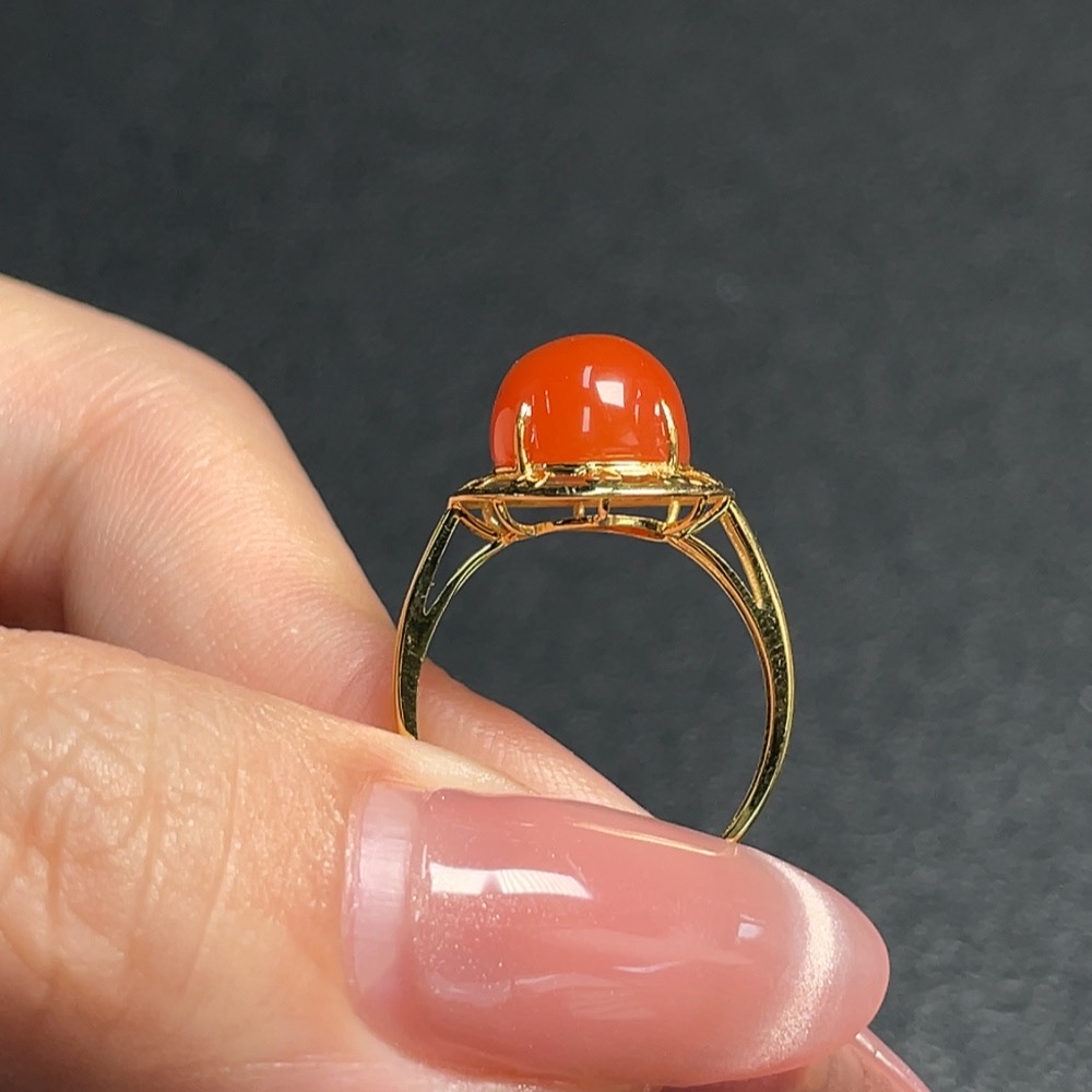 C29370190 South Red Agate Inlaid Ring, 18k Gold, Size 9, Total Weight Approx. 1.70g