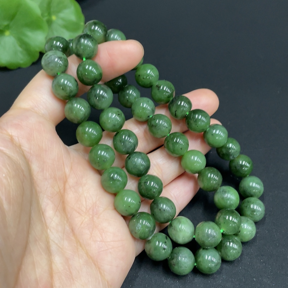 H34052739 Hetian Jade Jasper Bead Necklace, Approx. 9.8mm, Total Weight Approx. 69.8g