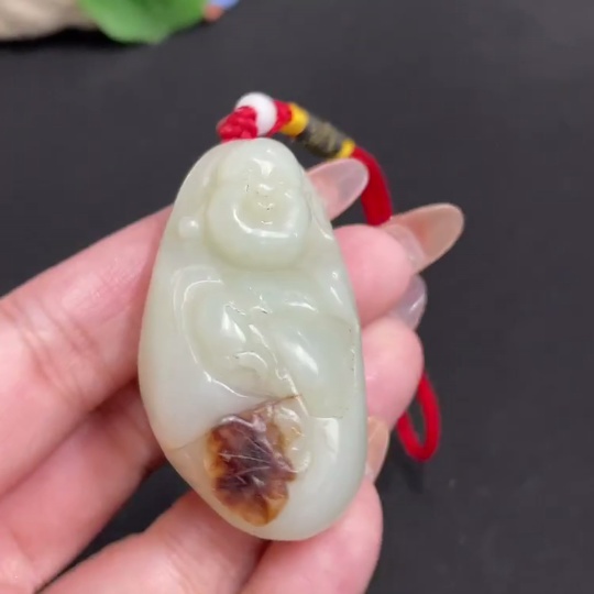 H32737513 Hetian Jade Pendant Buddha Undetermined Skin Color Formation Total Weight Approx. [Including String] 44.2g