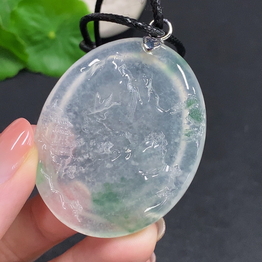 F34033963 Jadeite Landscape Pendant No Stamp Surface Tested 18k Gold Total Weight Approx. 28g (Excluding Rope) Master Collection Certificate
