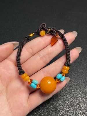C34953203 Amber Beeswax Bracelet with Non-Natural Stones, Total Weight Approx. 6.89g, Size Approx. 17.8mm