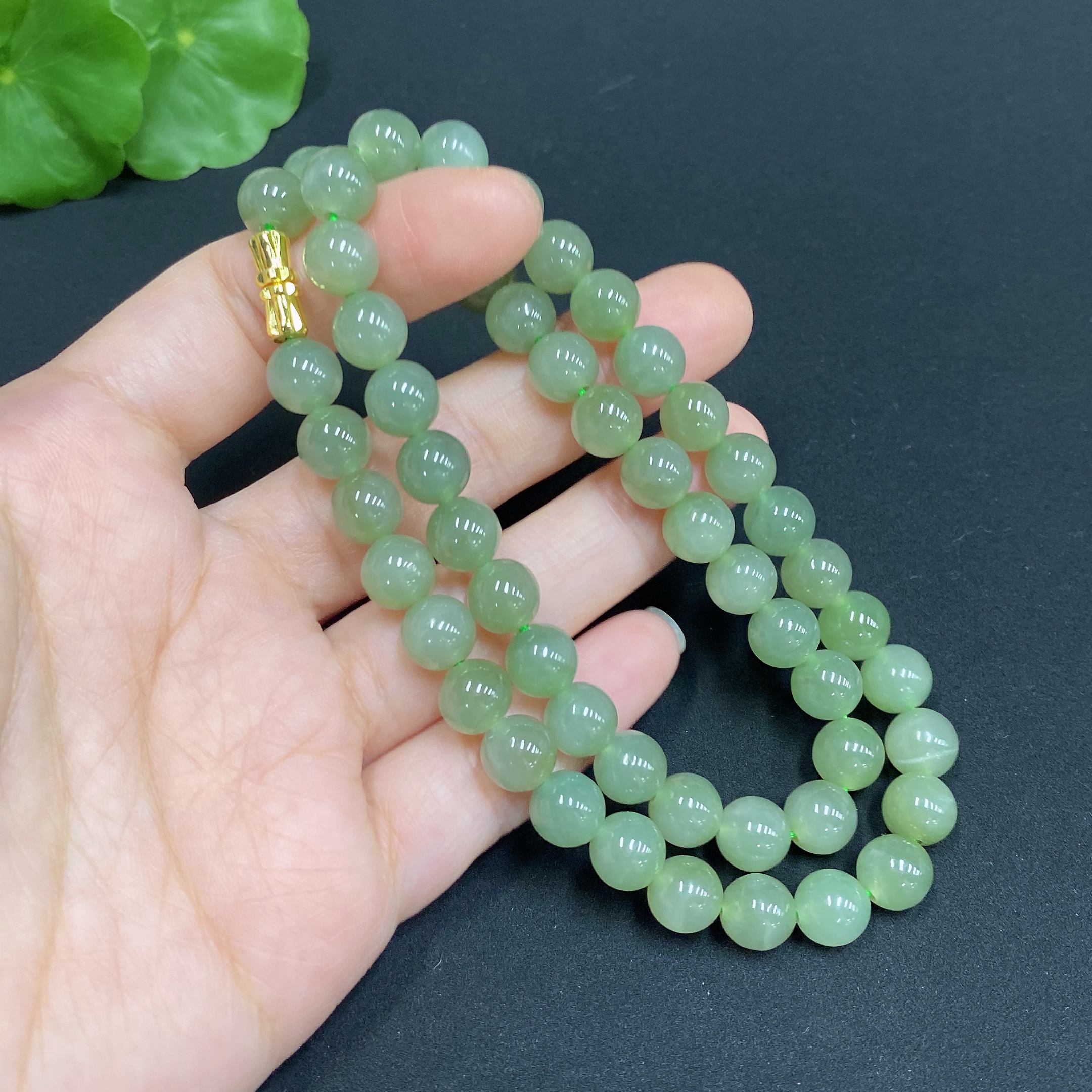 H34971076 Hetian Jade Bead Necklace, Approx. 7.6mm, Total Weight Approx. 40.3g
