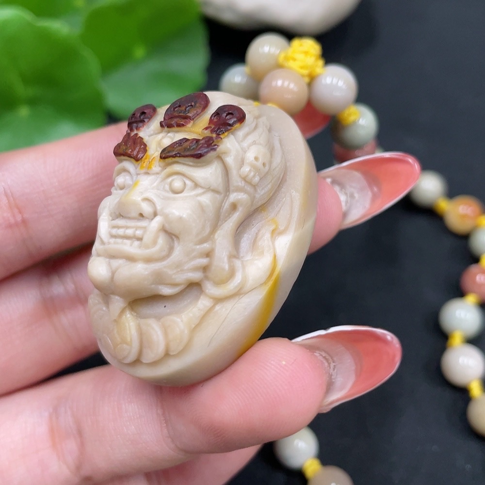 H35084882 Alashan Agate Pendant - Mahakala, contains other mineral components, total weight (including chain) approx. 73.7g