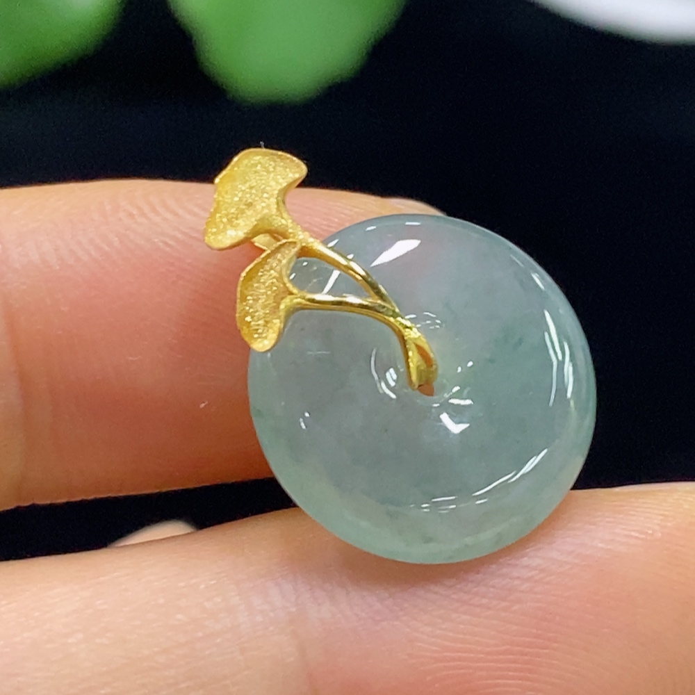 F35136216 Jadeite Pendant Peace Knot 18k Gold Inlaid Total Weight Approx. 2.64g