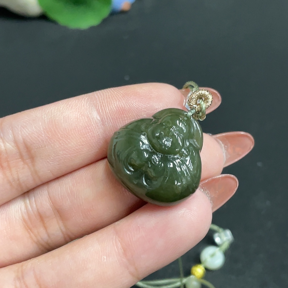 H34054040 Hetian Jade Pendant    Buddha    Total Weight [with rope] 11.6g