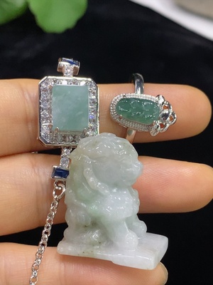 F34949072 Jadeite Inlaid Ornaments + Small Decorative Pieces Non-Gold Inlaid Ring Adjustable Size