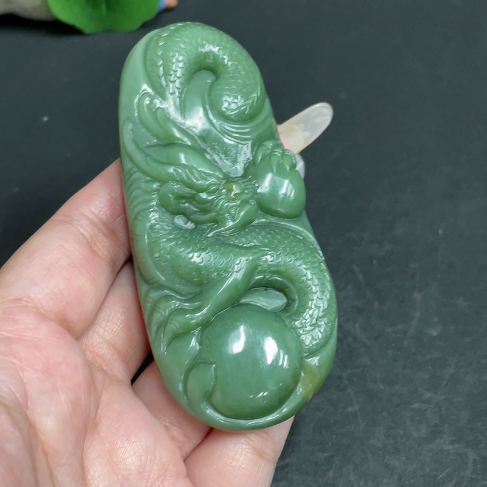 H28243875 Hetian Jade Handheld Piece Dragon Total Weight Approx. 117.1g