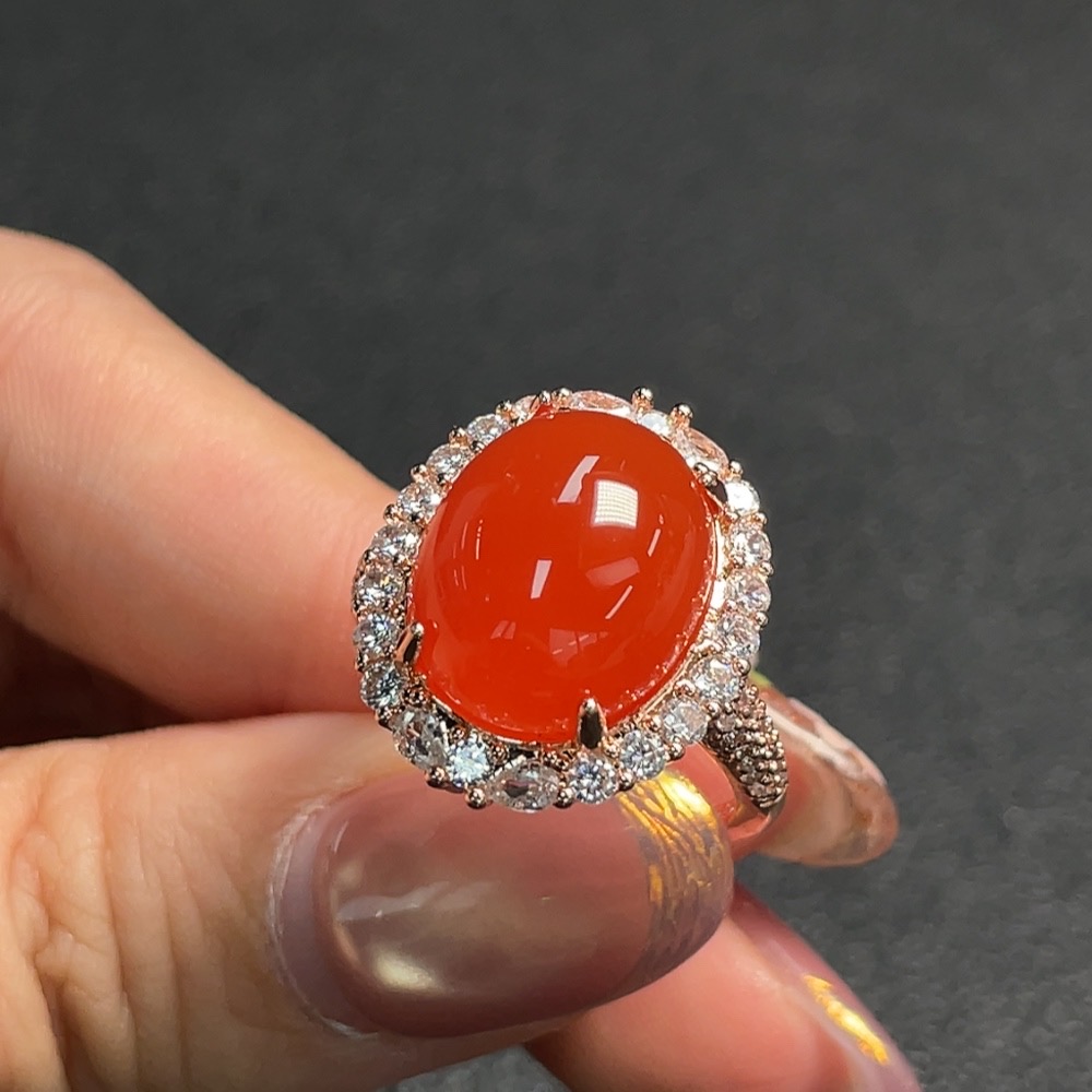 C28222834 South Red Agate Inlaid Ring Non-Gold Setting Adjustable Size Total Weight Approx. 5.91g