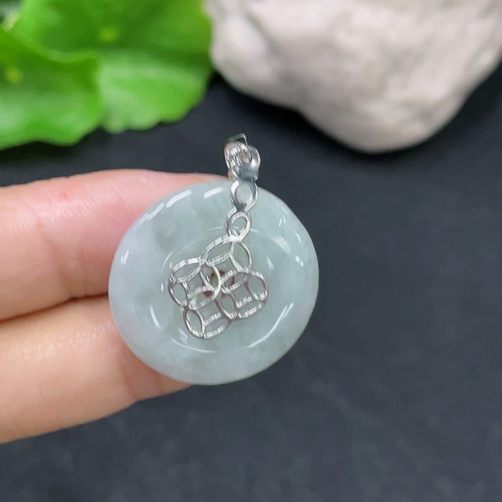 F31638428 JadeitePeace Button Pendant Non-Gold-Inlaid Total Weight Approx. 4.2g