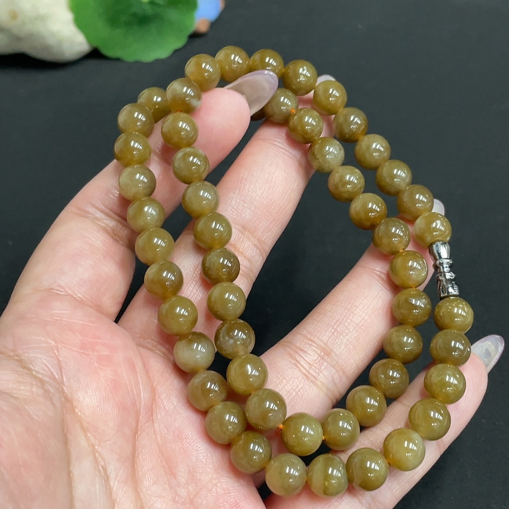 H34972041 Hetian Jade Bead Necklace Non-Gold Approximately 7.6mm Total Weight About 43.8g