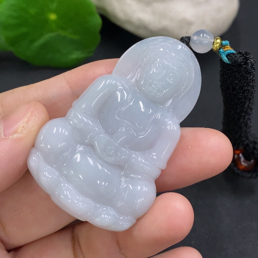 F34022288 Jadeite Guanyin Pendant Total Weight with Cord Approx. 18.3g