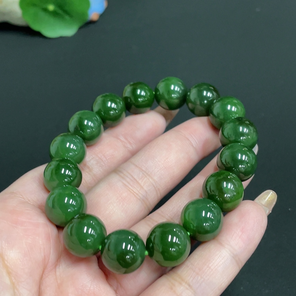 H32767538 Hetian Jade Bracelet Approx. 12.8mm Beads Total Weight Approx. 54.5g