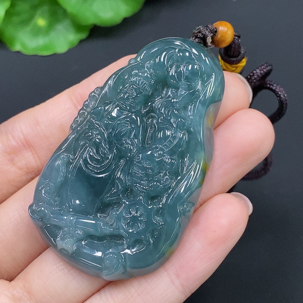F28240911 Jadeite Manjushri Pendant (Total Weight with Cord Approx. 34.7g)