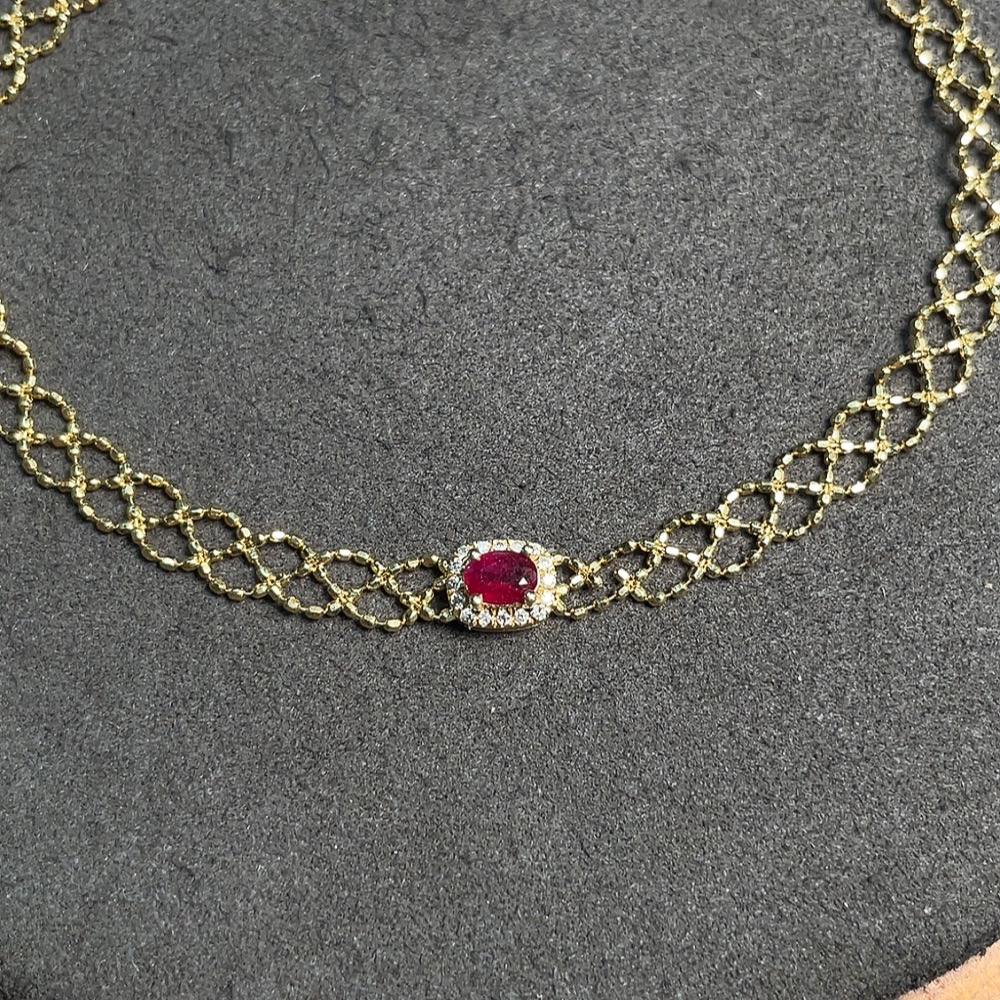 C33921944 Ruby Bracelet with Filling, 18K Gold, Diamond Accents, Total Weight Approx. 2.64g