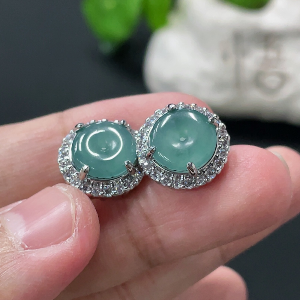 F35108234 Jadeite safety buckle inlaid earrings pair, non-gold inlaid
