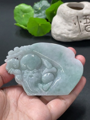 F33945504 翡翠寿星公手把件 货品总重约72.6g