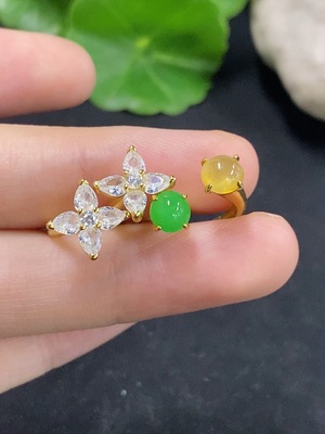 F46599866 翡翠蛋面镶嵌戒指 非金镶 活口 货品总重约4g