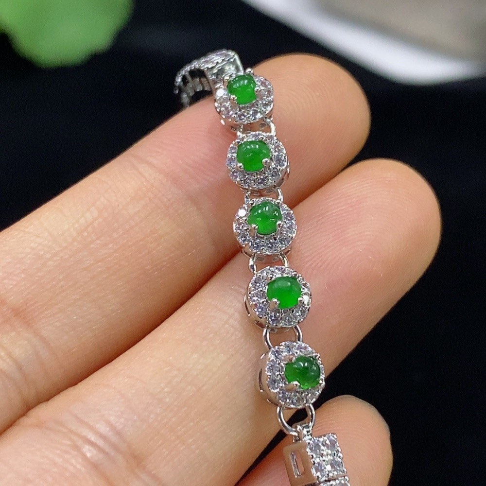 F34948408 Jadeite Inlaid Bracelet Non-Gold Total Weight Approx. 6.97g