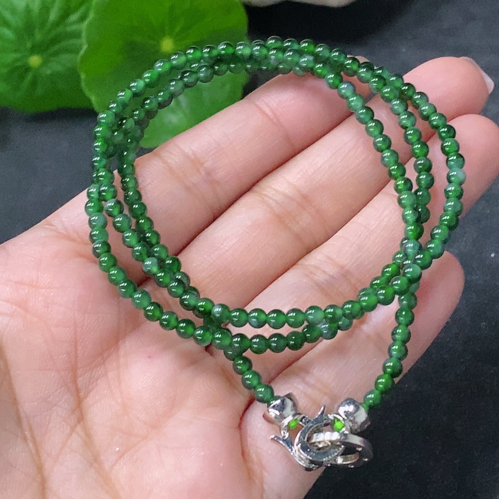 F34030541 Jadeite Bead Necklace Approx. 3mm Non-Gold Total Weight Approx. 9.6g