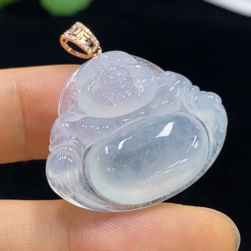 F35095703 Jadeite Buddha Pendant with 18k Gold and Diamond Accents, Total Weight Approximately 6.93g