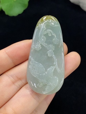 F30443121 JadeiteMagpie on Plum Branch Pendant