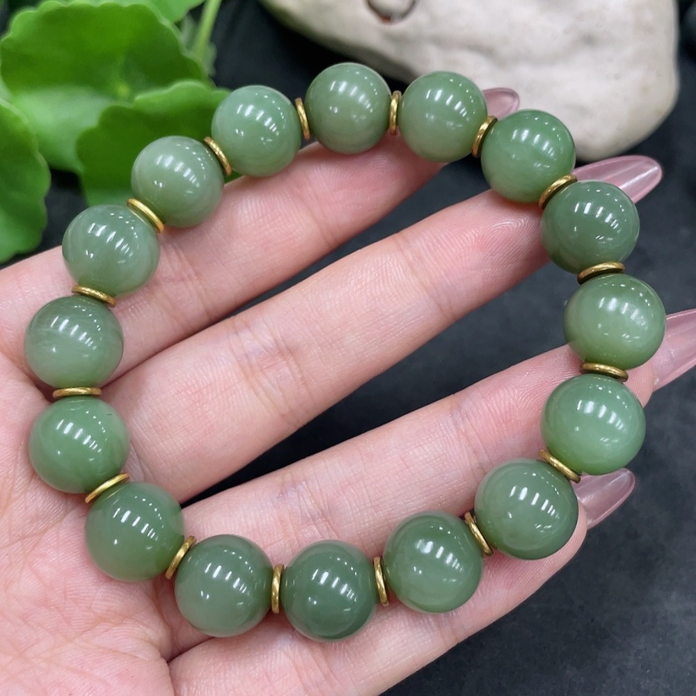 H33897961 Hetian Jade Bracelet Approx.11.7mm Total Weight Approx.44.5g Non-Gold