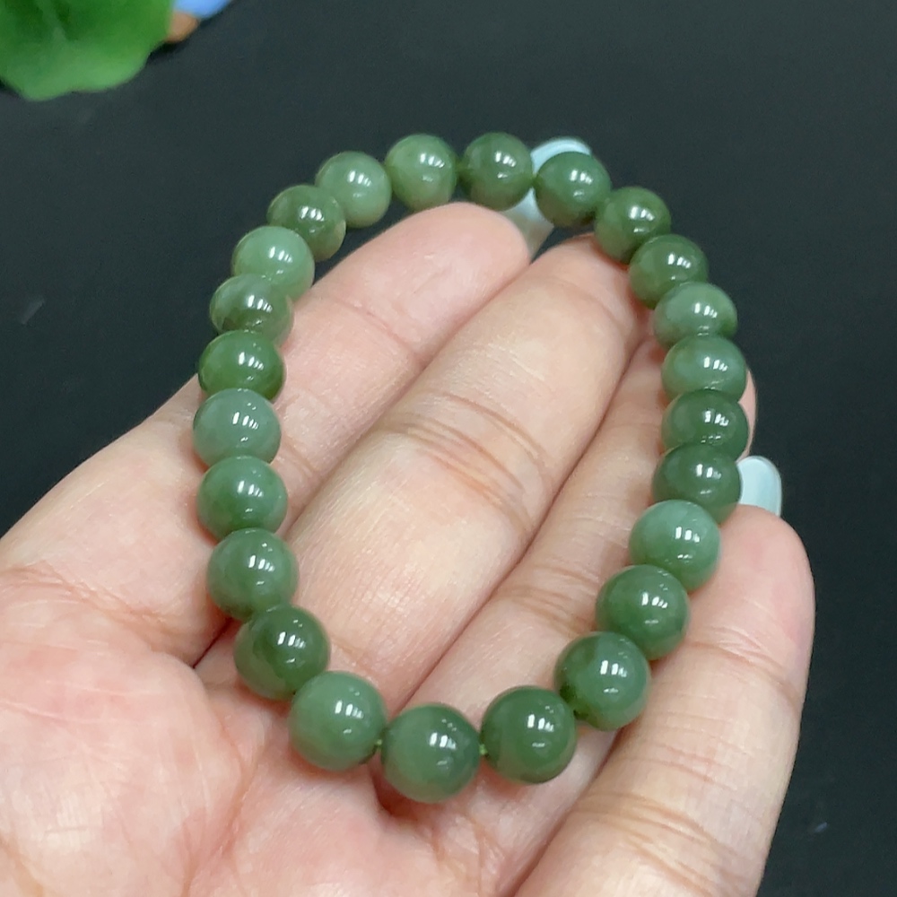H31658639 Hetian Jade Bracelet, Approx. 7.5 mm Beads, Total Weight Approx. 18g