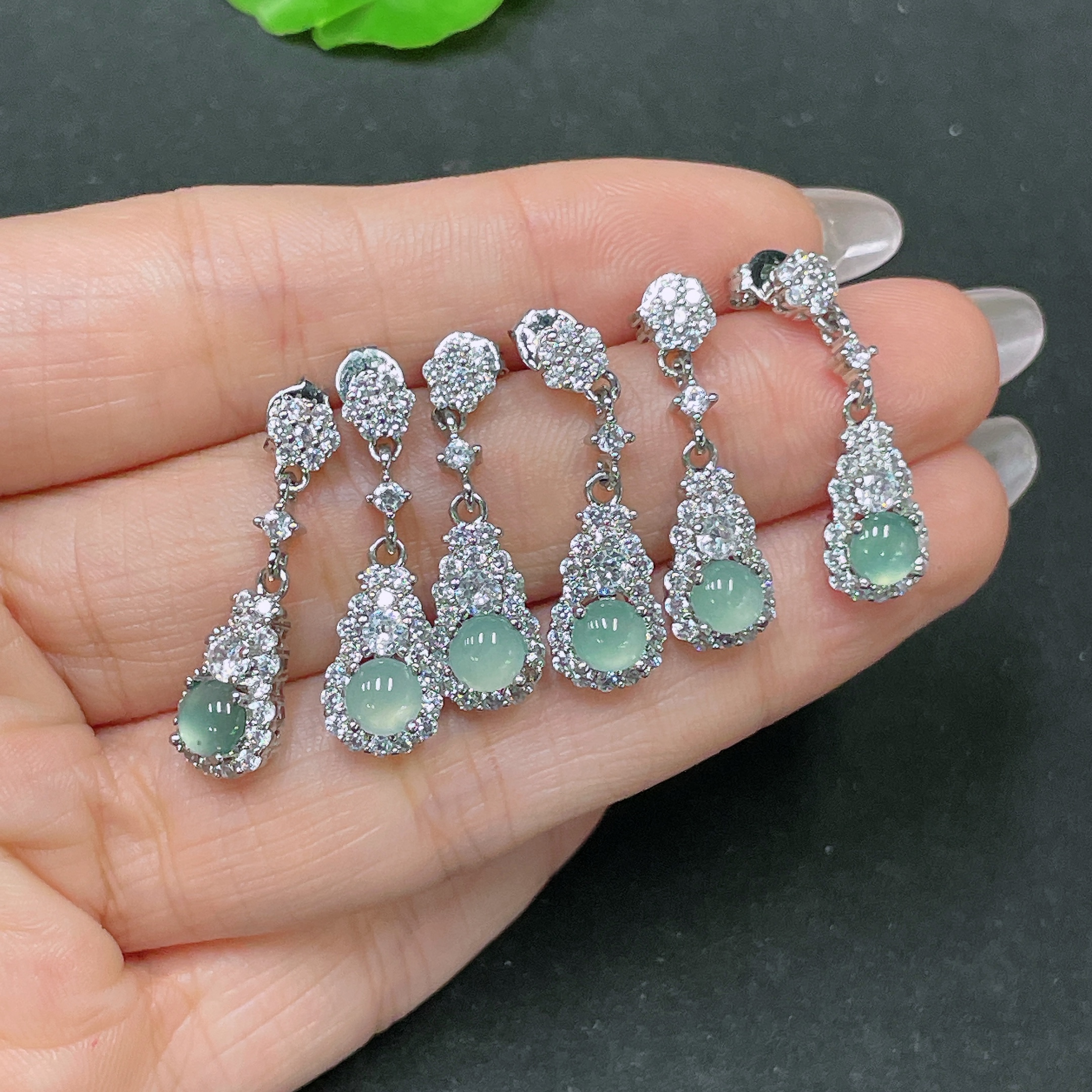 F35104035 Jadeite Inlaid Earrings Non-Gold Sell as a Lot