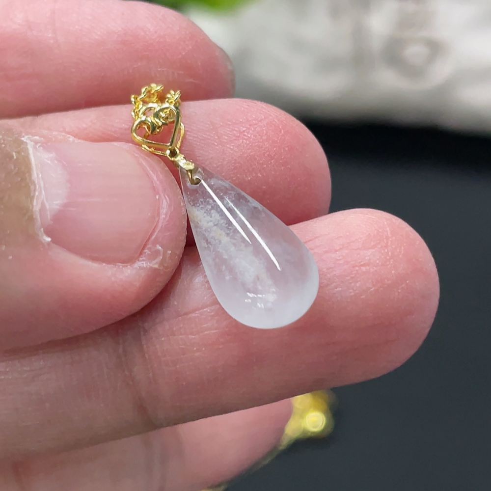 F34999298 Jadeite Waterdrop Pendant with 18K Gold Bail, Non-Gold Chain Excluded, Item Weight Approx. 0.5g