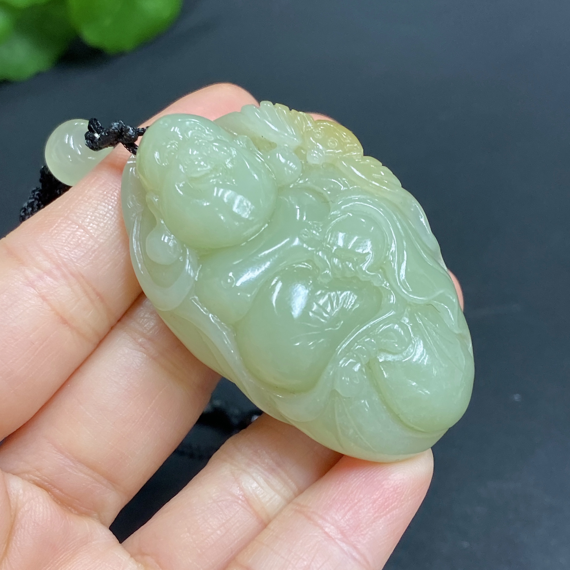 H29328971 Hetian Jade Pendant Buddha Total Weight Approx. (with rope) 46.8g