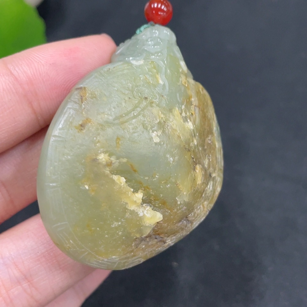 H30537049 Khotan Jade Pendant – Dragon Turtle with Undetermined Skin Color Origin, Total Weight (including rope): 46.5g