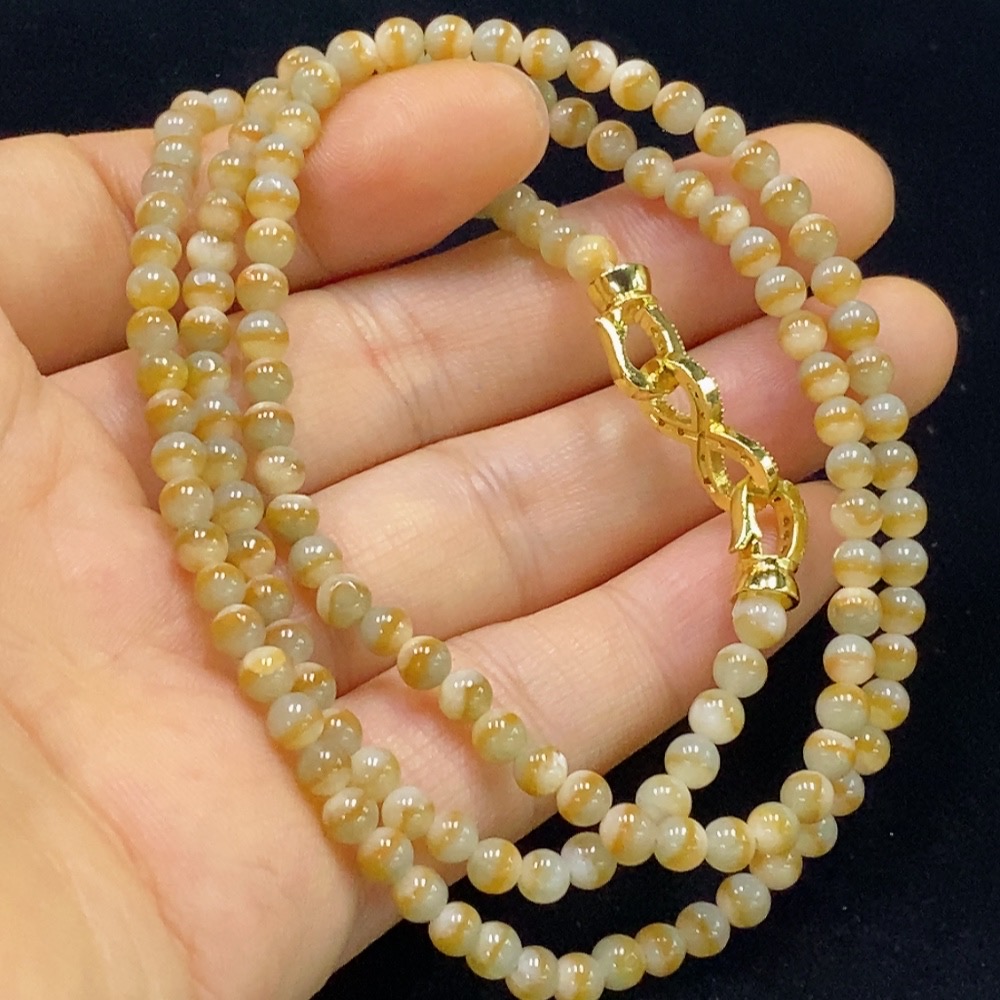 F34024094 Jadeite bead necklace, approximately 3.6mm in size, total weight about 18.79g, non-gold, yellow part color origin undetermined