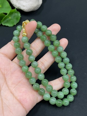 H27171298 Hetian Jade Bead Necklace Approx. 7.7mm Total Weight Approx. 44.2g Non-Gold