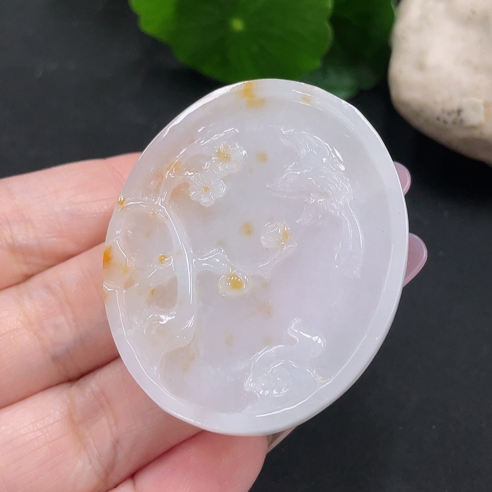 F35141992 Jadeite Flower and Bird Pendant, Total Weight Approximately 23.2g