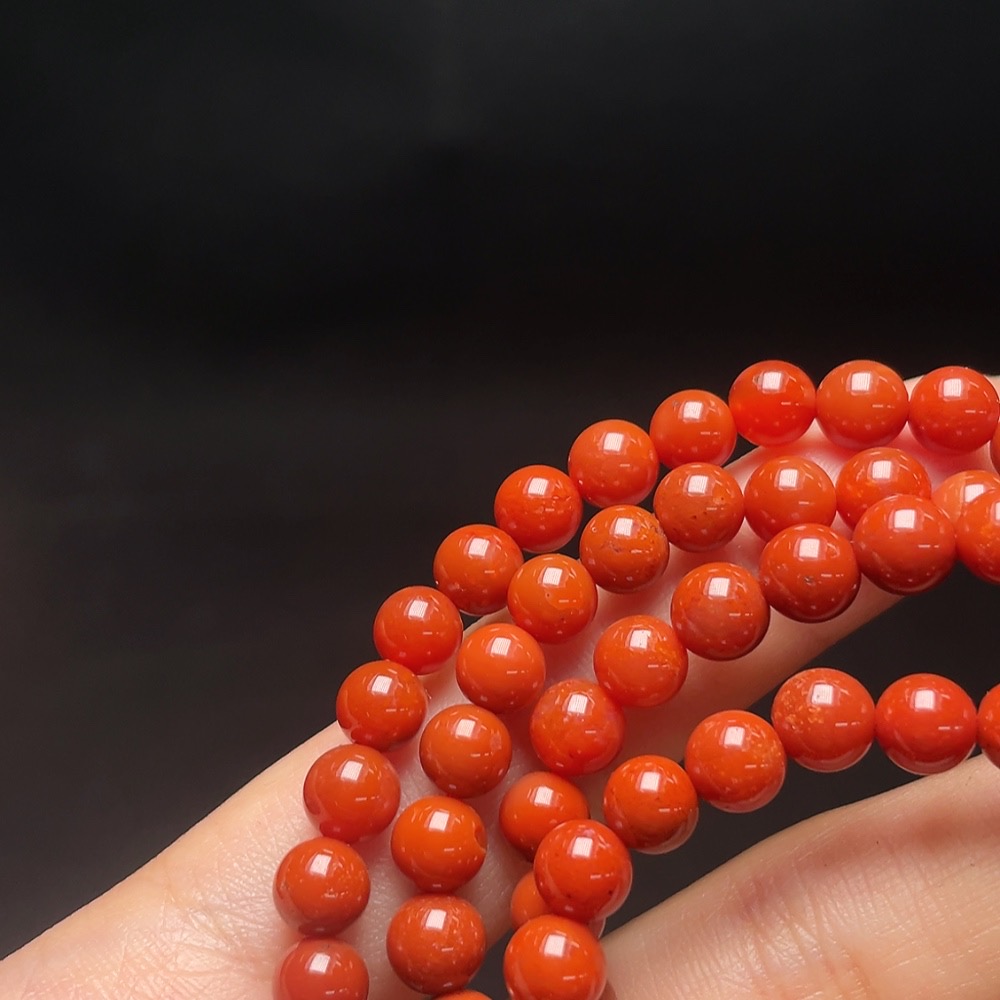 C34049185 Red Agate Bead Necklace with Visible Organic Matter, Total Weight Approx. 36.7g, Size About 6.1mm