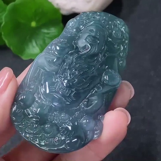 F34042760 Jadeite Pendant of the God of Wealth, total weight approximately 44g