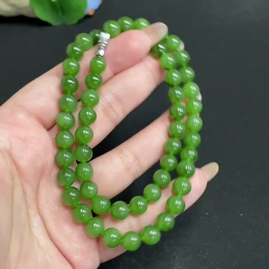 H32736683 Hetian Jade Bead Necklace, Approx. 7.9mm, Total Weight Approx. 44.8g