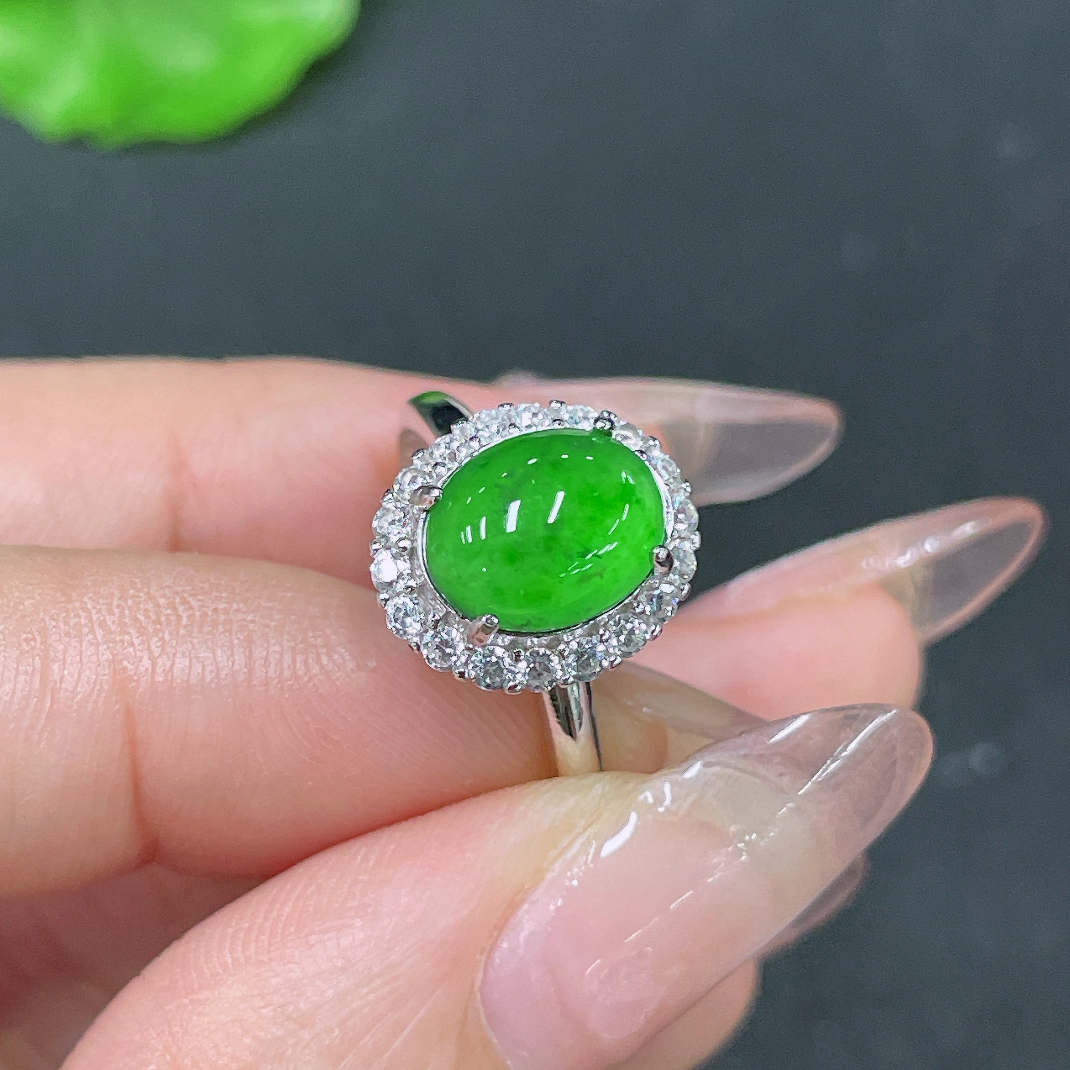 F34064188 Jadeite Inlaid Piece Non-Gold Adjustable Total Weight Approx. 2.62g