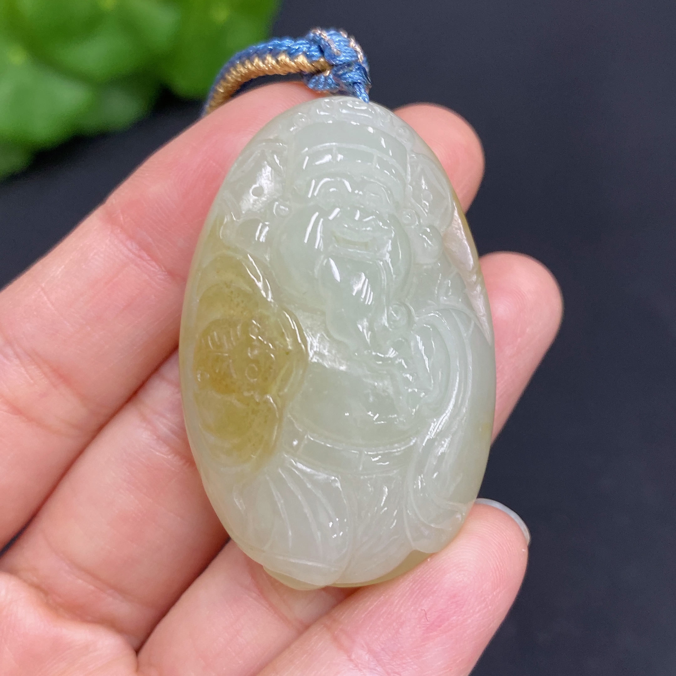 H29428133 Hetian Jade Pendant, God of Wealth, Total Weight (including rope): 42.6g, Accessories are not Hetian Jade