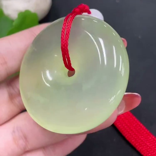 H34053664 Xiuyu (Serpentine Jade) Handheld Piece - Peace Buckle with Beads (Not Hetian Jade), Total Weight Approx. 54g (Including Cord)