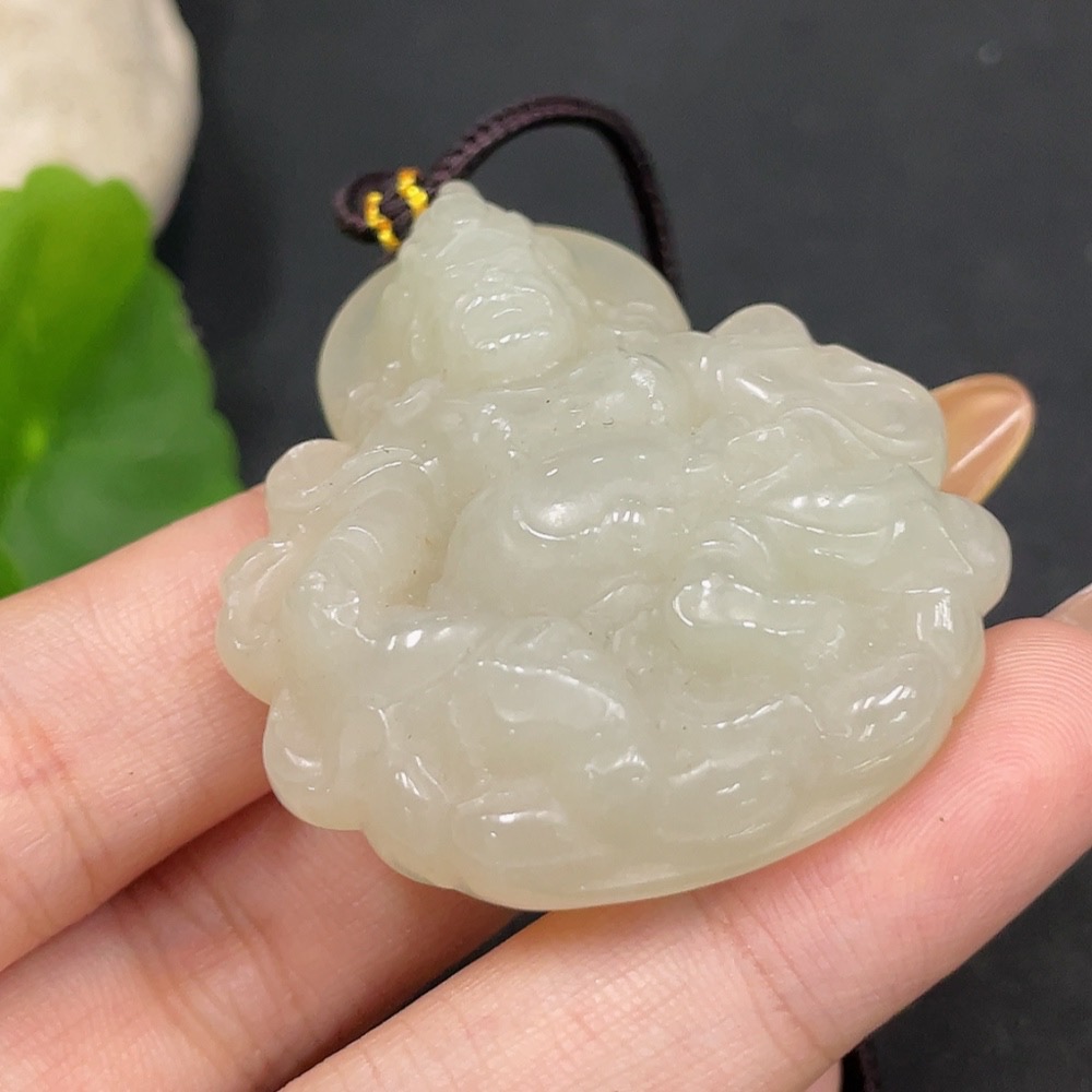 H32706472 Hetian Jade Pendant - Yellow Jambhala (Total Weight Including Rope: 33.3g)