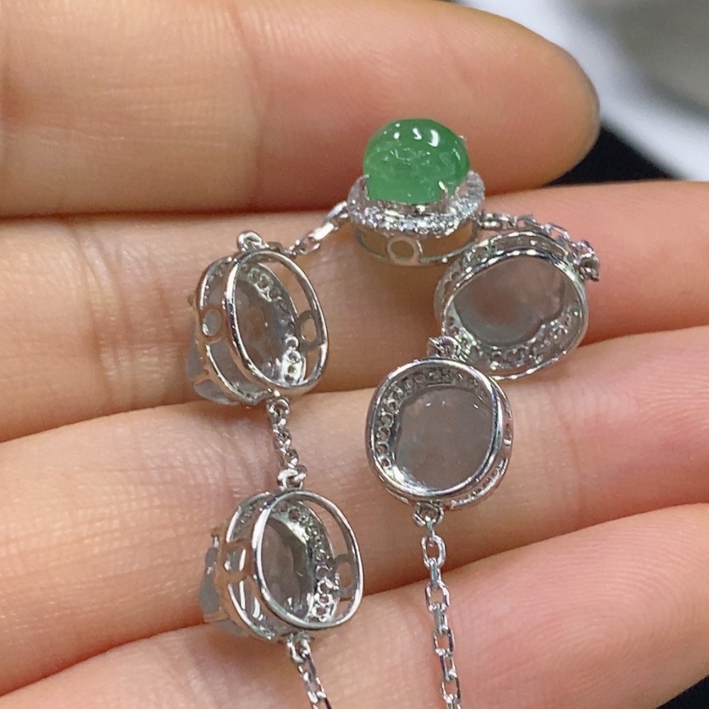 F33835789 Jadeite Inlaid Bracelet PT950 with Diamond Accents, Total Weight Approx. 5.9g