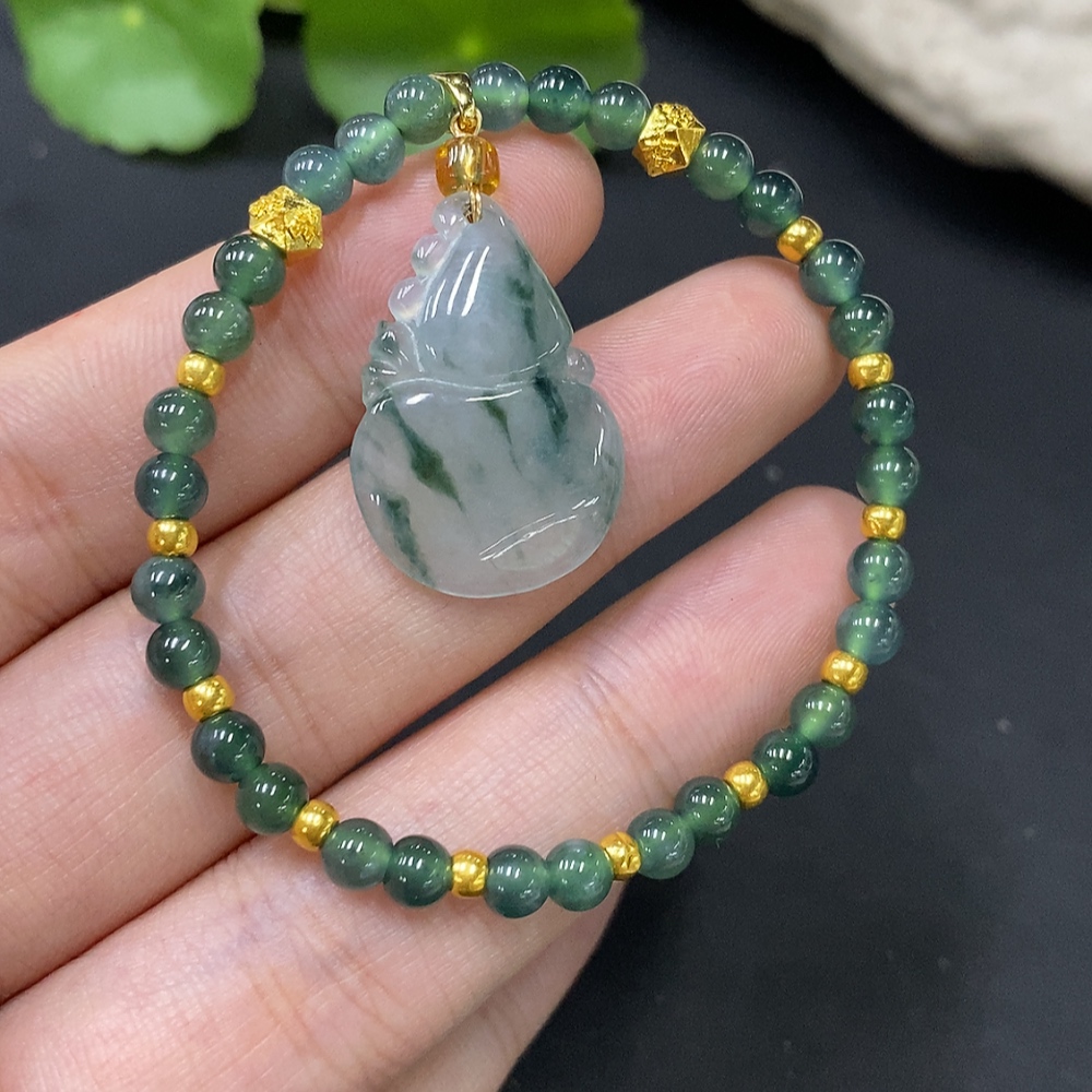 F27151529 Jadeite Gourd Bracelet with Non-Gold Clasp and Au99% Other Components, Total Weight Approx. 7.05g