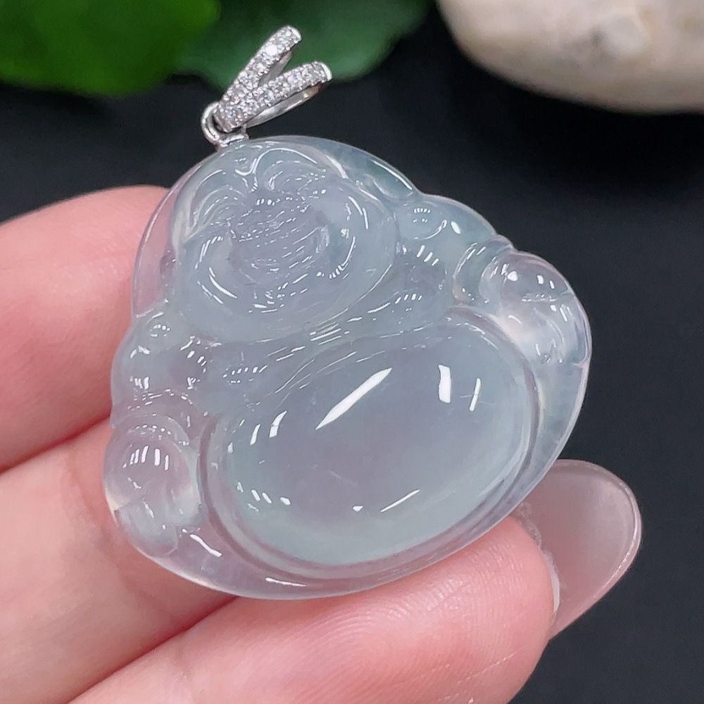 F34982871 Jadeite Buddha Pendant 18K Gold Total Weight Approx. 8.2g (With Diamond Accents)