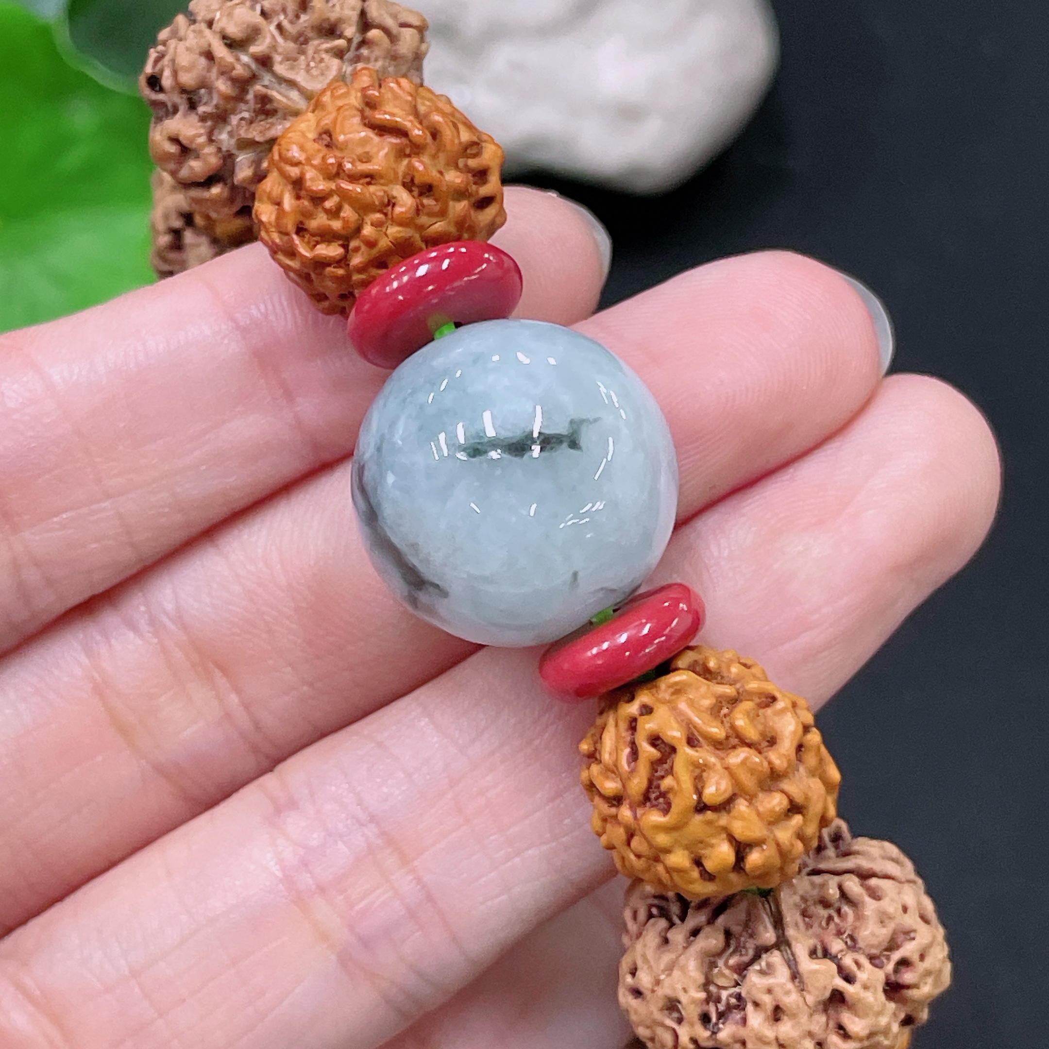 F33893359 Jadeite Single Bead Bracelet Approx. 18.3mm Total Weight Approx. 35.31g With Other Mineral Components Non-Grade A Matching Beads