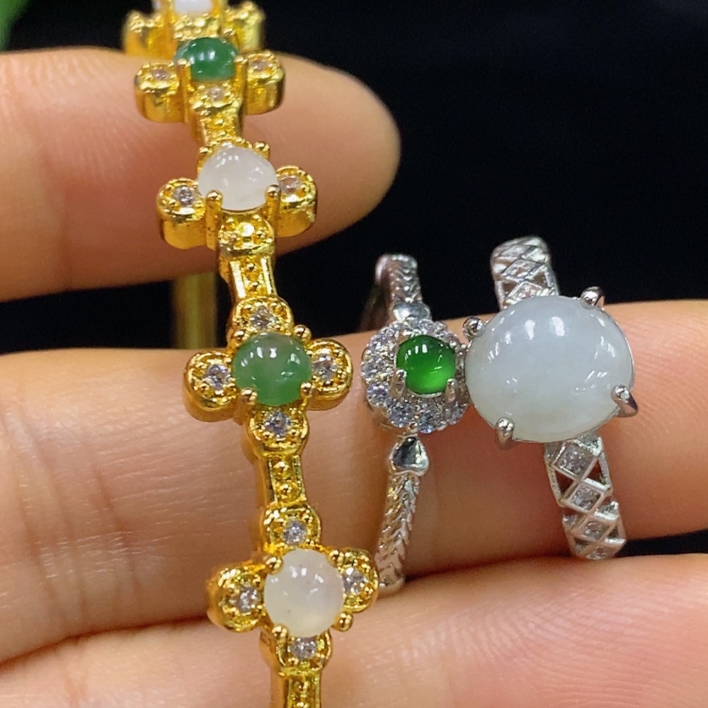 F34044044 Jadeite Inlaid Bracelet//Ring Non-Gold Adjustable