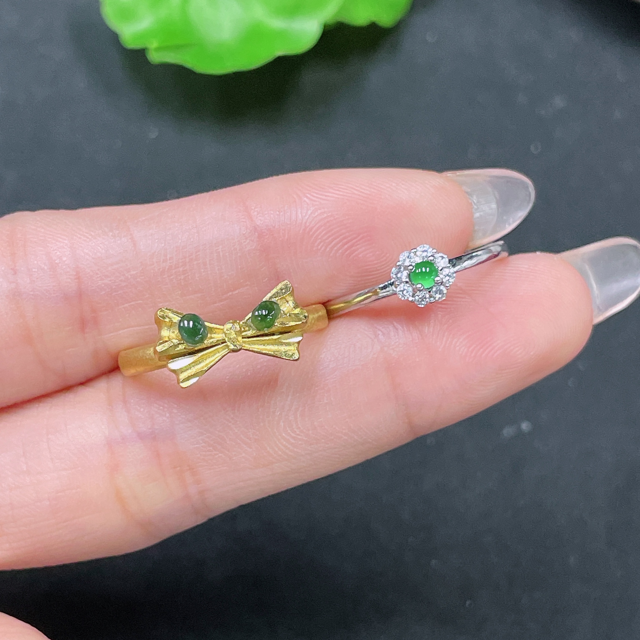 F34065227 Jadeite Inlaid Ring Non-Gold Adjustable Sell as a Lot