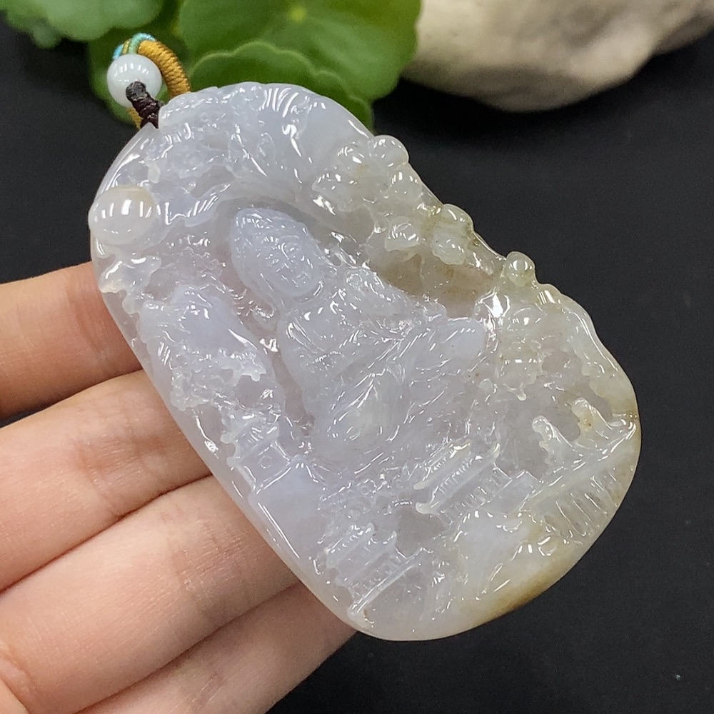 F35115097 Jadeite Landscape Guanyin Pendant, Total Weight Approx. 48.38g