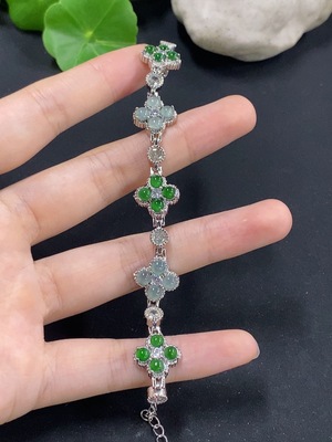 F42968683 翡翠蛋面镶嵌手链 非金镶 货品总重约12.34g