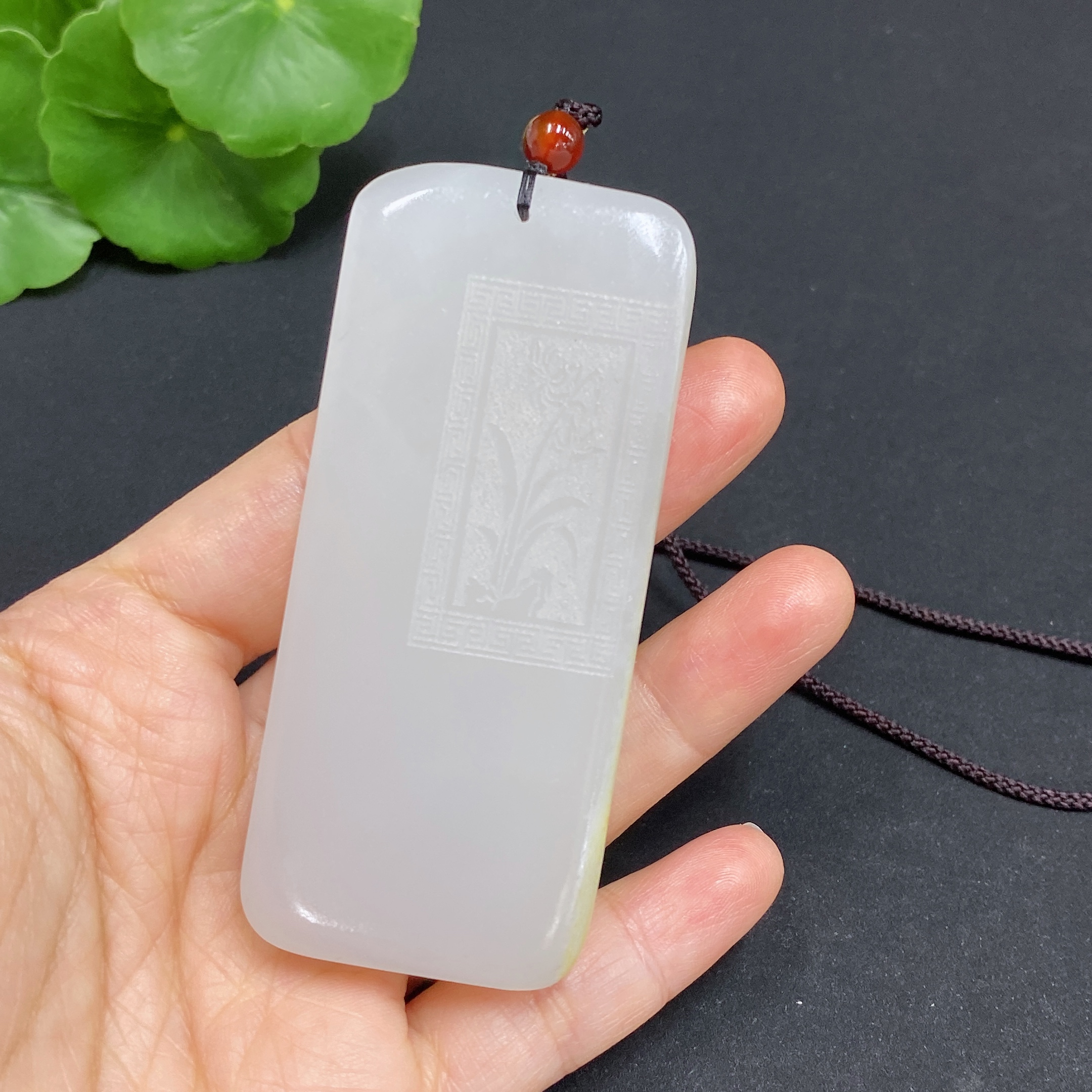 H30468310 Hetian Jade Pendant, Orchid, Total Weight (Including Rope) Approx. 77.5g, Contains Other Mineral Components